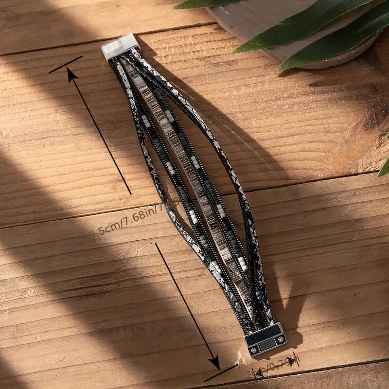 Mother's Day Gift Colorful PU Leather Bracelet With Magnetic Buckle Multi-layer Wrap Bracelet-Engravingift