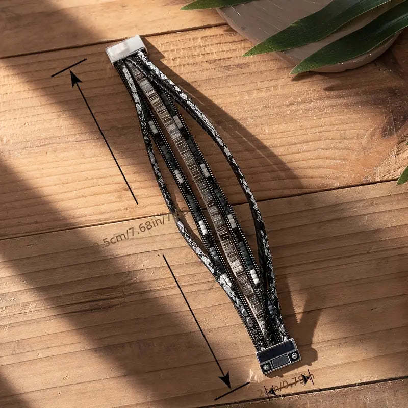 Mother's Day Gift Colorful PU Leather Bracelet With Magnetic Buckle Multi-layer Wrap Bracelet-Engravingift