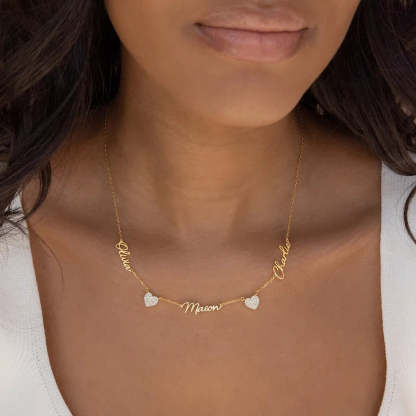 Christmas Gift Custom Name & Pave Heart Charm Necklace