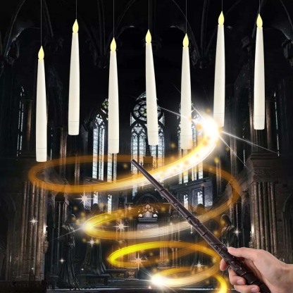 LED Flameless Floating Taper Candles with Flickering Warm White Glow for Halloween