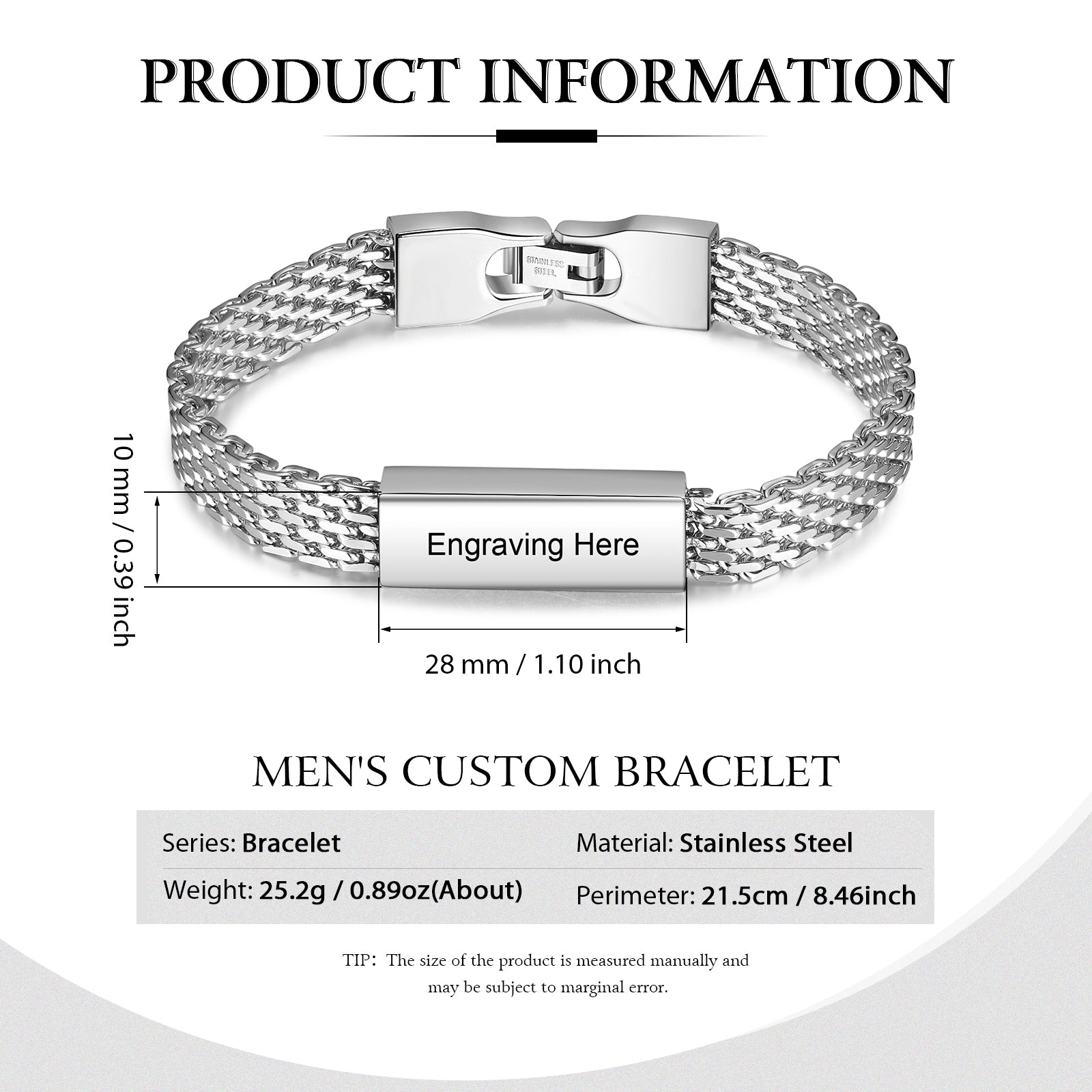 Christmas Gift Personalized Herringbone Bracelet Engraved Text for Men