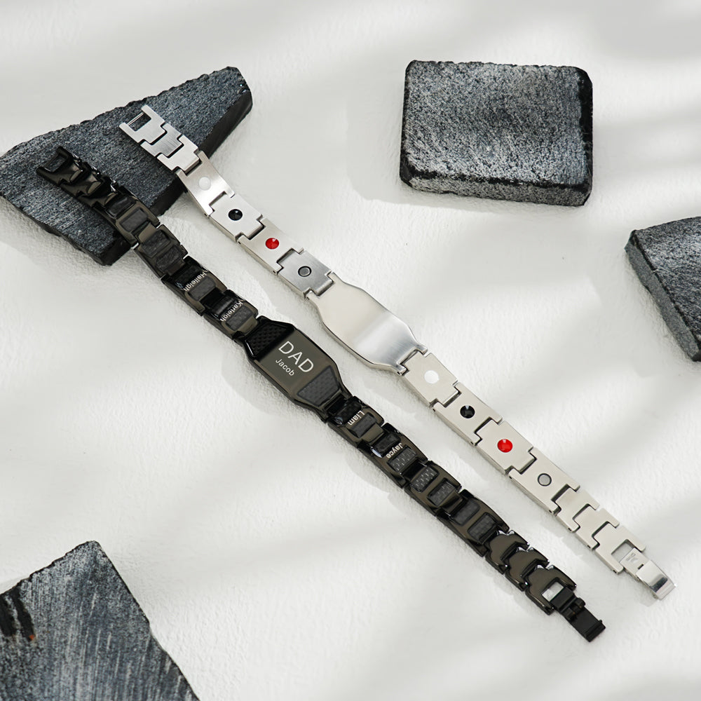 Father's Day Gift Personalized Men Magnetic Therapy Bracelet with Effective 4 Elements Stones