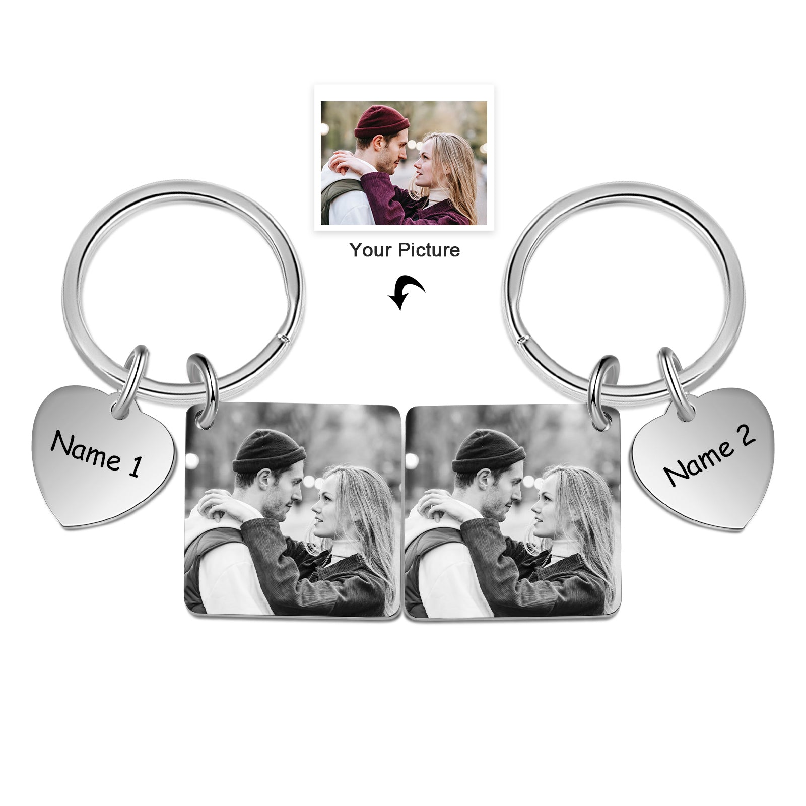 Mother's Day Gift  Customized Photo Couple Keychain Set Engrave Heart Matching Couple Gifts-Engravingift