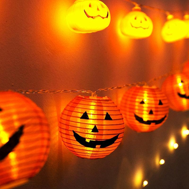 Halloween Pumpkin String Lights Foldable 3D Lanterns Battery Operated