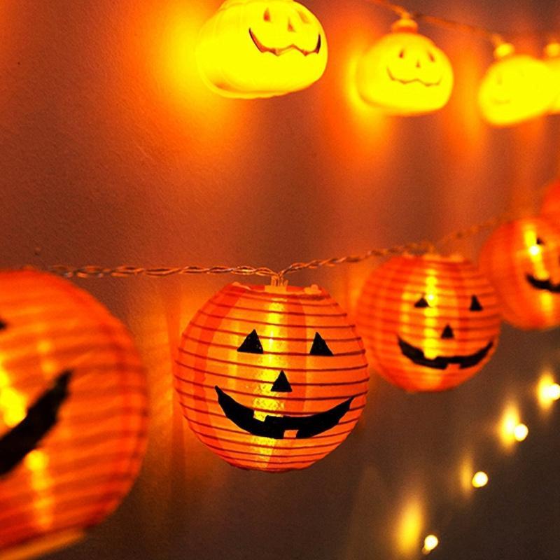 Halloween Pumpkin String Lights Foldable 3D Lanterns Battery Operated