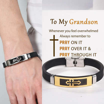 Christmas Gift To My Grandson Cross Leather Bracelet "Pray Through It" Christmas Gifts for Grandson-Engravingift