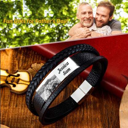 Christmas Gift Personalized Braided Leather Bracelet Custom Photo Multi-layer Bracelet for Him