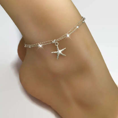 Mother's Day Starfish Shape Pendant Thin Chain Anklet Adjustable Beach Wedding Ankle Bracelet Jewelry-Engravingift