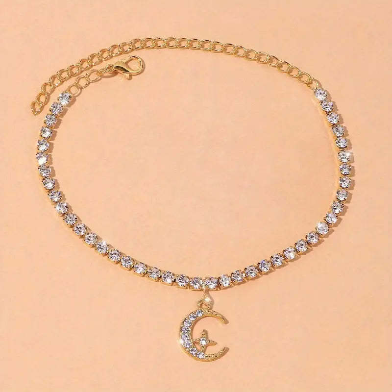 Mother's Day Moon Star Pendant Chain Anklet Versatile Summer Beach Foot Jewelry Female-Engravingift