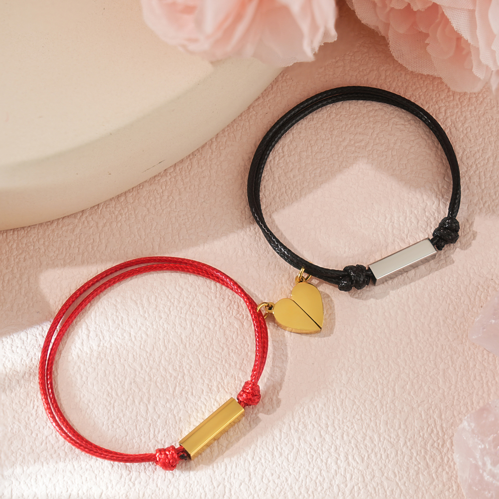 Personalized Magnetic Heart Couple Name Bracelet Set