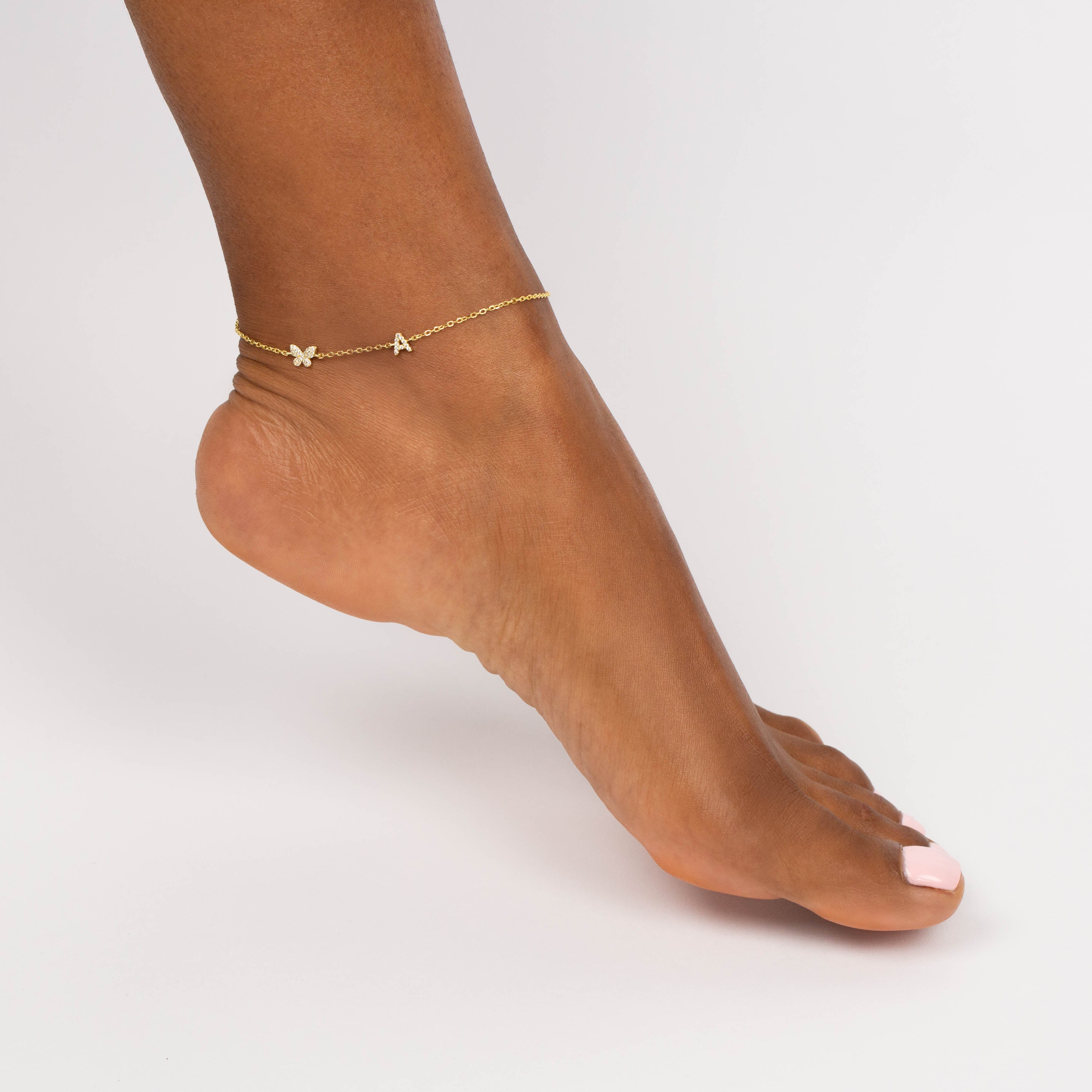 Pavé Butterfly Initial Anklet - Adina's Jewels