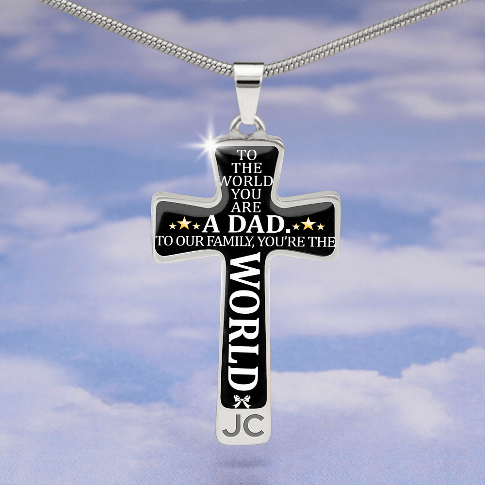 Father's Day Gift To the World You are a Dad - Graphic Cross Necklace-Engravingift