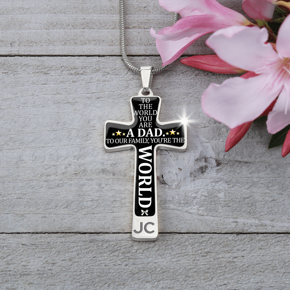 Father's Day Gift To the World You are a Dad - Graphic Cross Necklace-Engravingift