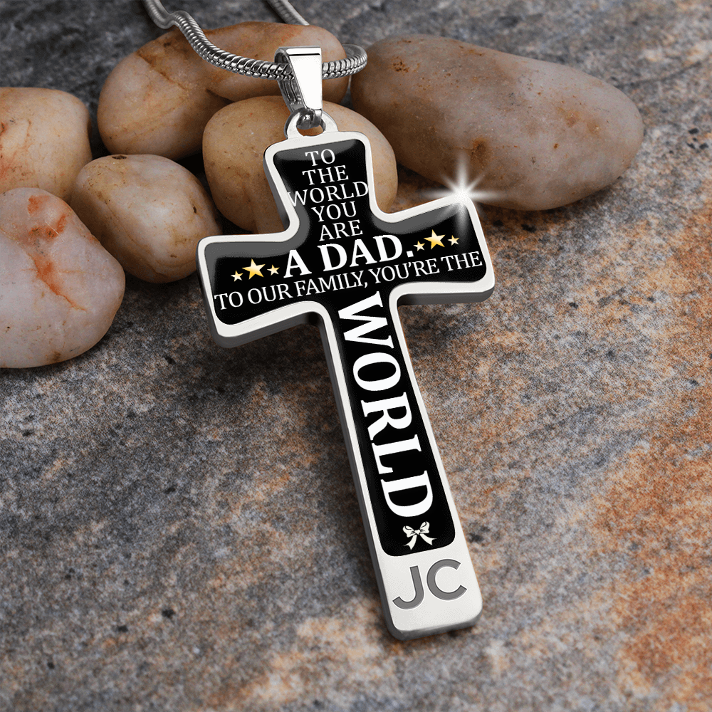 Father's Day Gift To the World You are a Dad - Graphic Cross Necklace-Engravingift