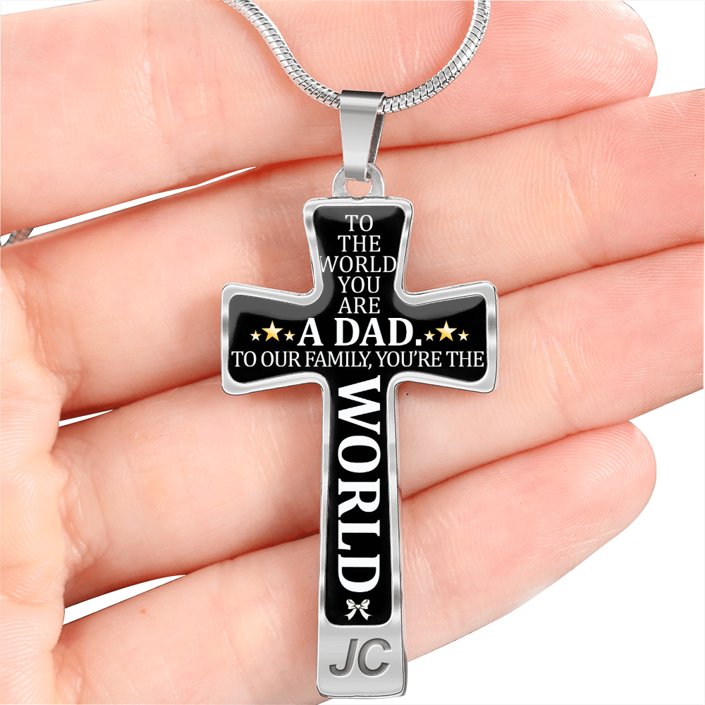 Father's Day Gift To the World You are a Dad - Graphic Cross Necklace-Engravingift