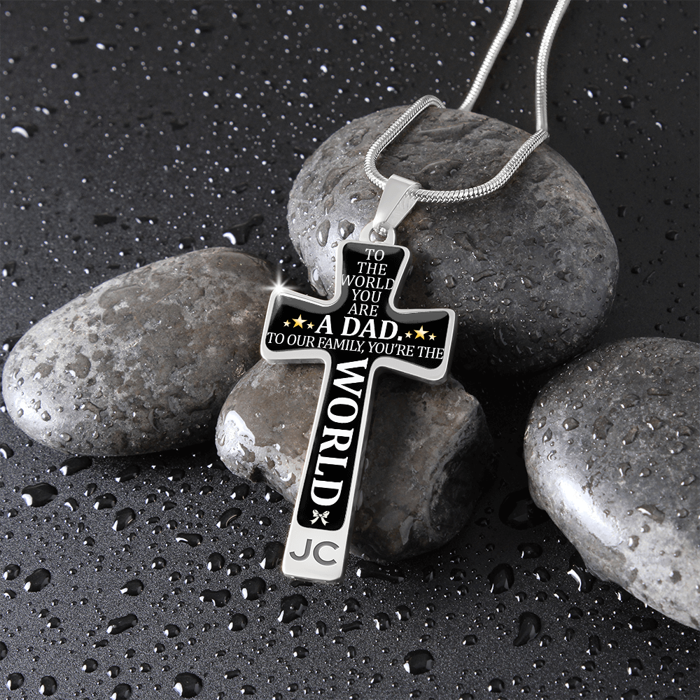 Father's Day Gift To the World You are a Dad - Graphic Cross Necklace-Engravingift