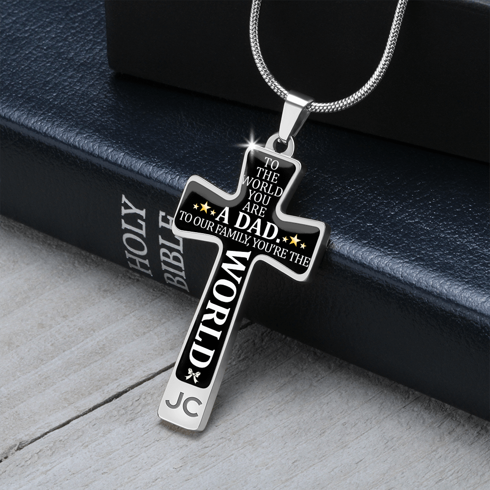 Father's Day Gift To the World You are a Dad - Graphic Cross Necklace-Engravingift
