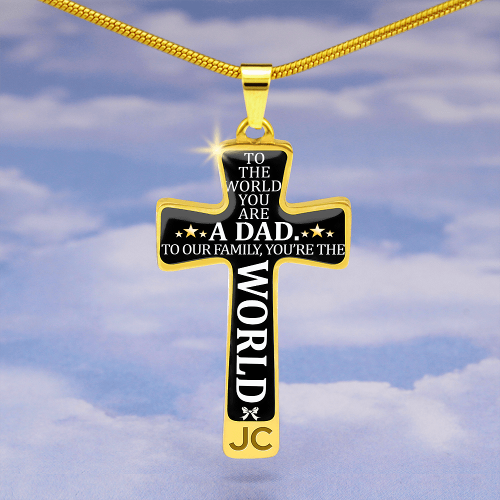 Father's Day Gift To the World You are a Dad - Graphic Cross Necklace-Engravingift