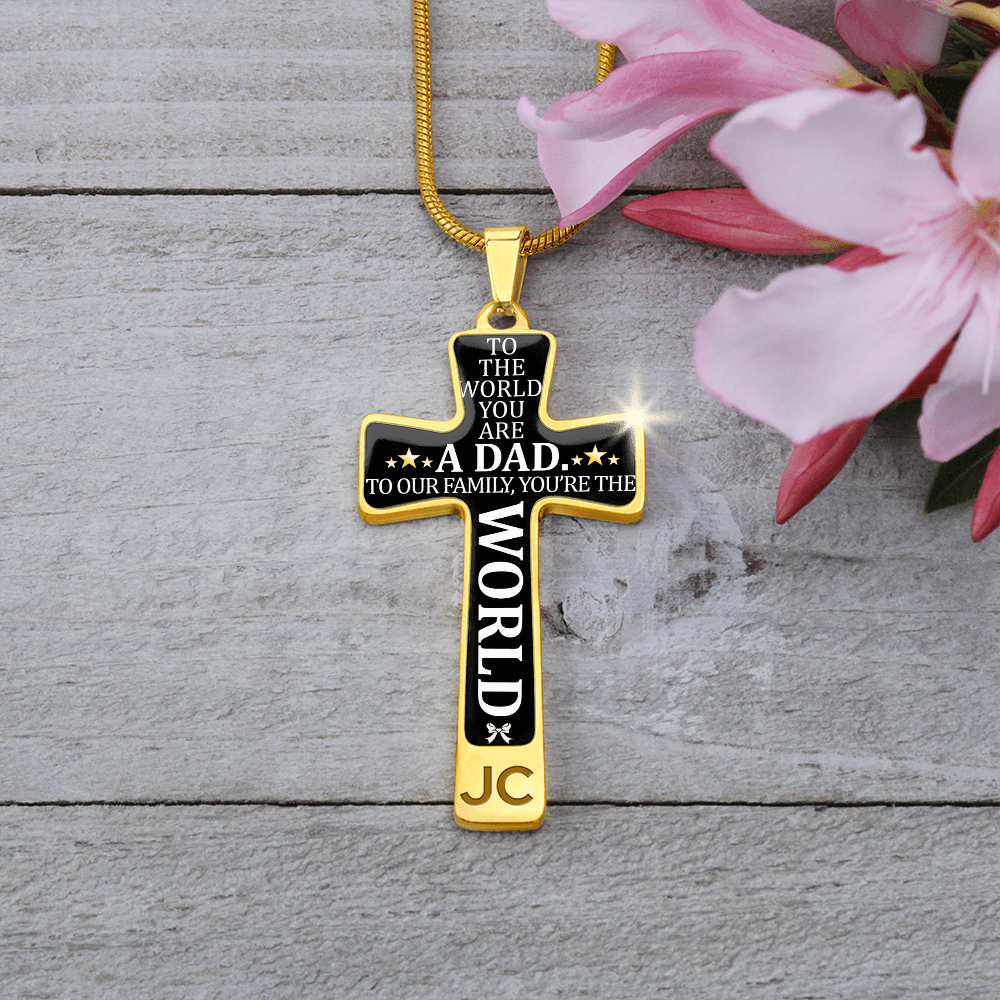 Father's Day Gift To the World You are a Dad - Graphic Cross Necklace-Engravingift