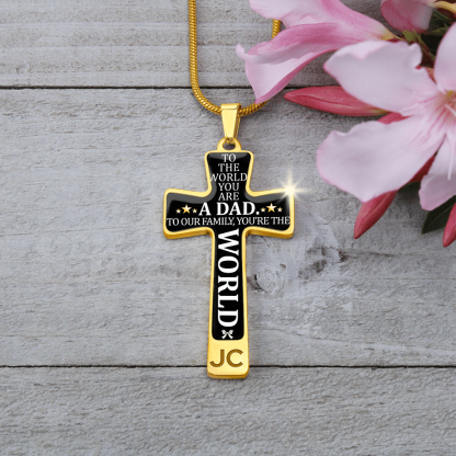 Father's Day Gift To the World You are a Dad - Graphic Cross Necklace-Engravingift