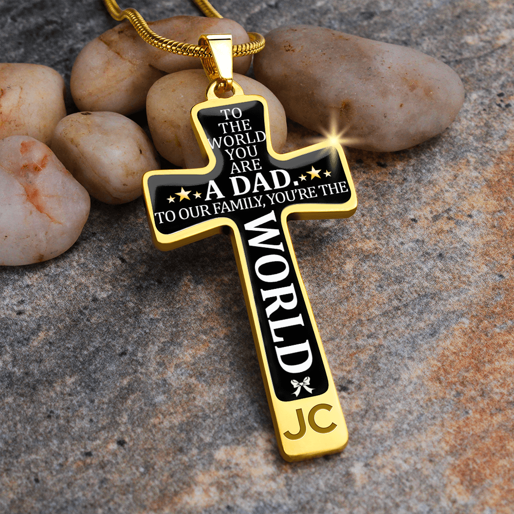 Father's Day Gift To the World You are a Dad - Graphic Cross Necklace-Engravingift