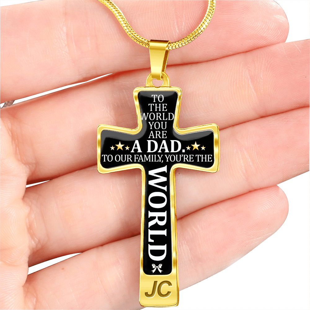 Father's Day Gift To the World You are a Dad - Graphic Cross Necklace-Engravingift
