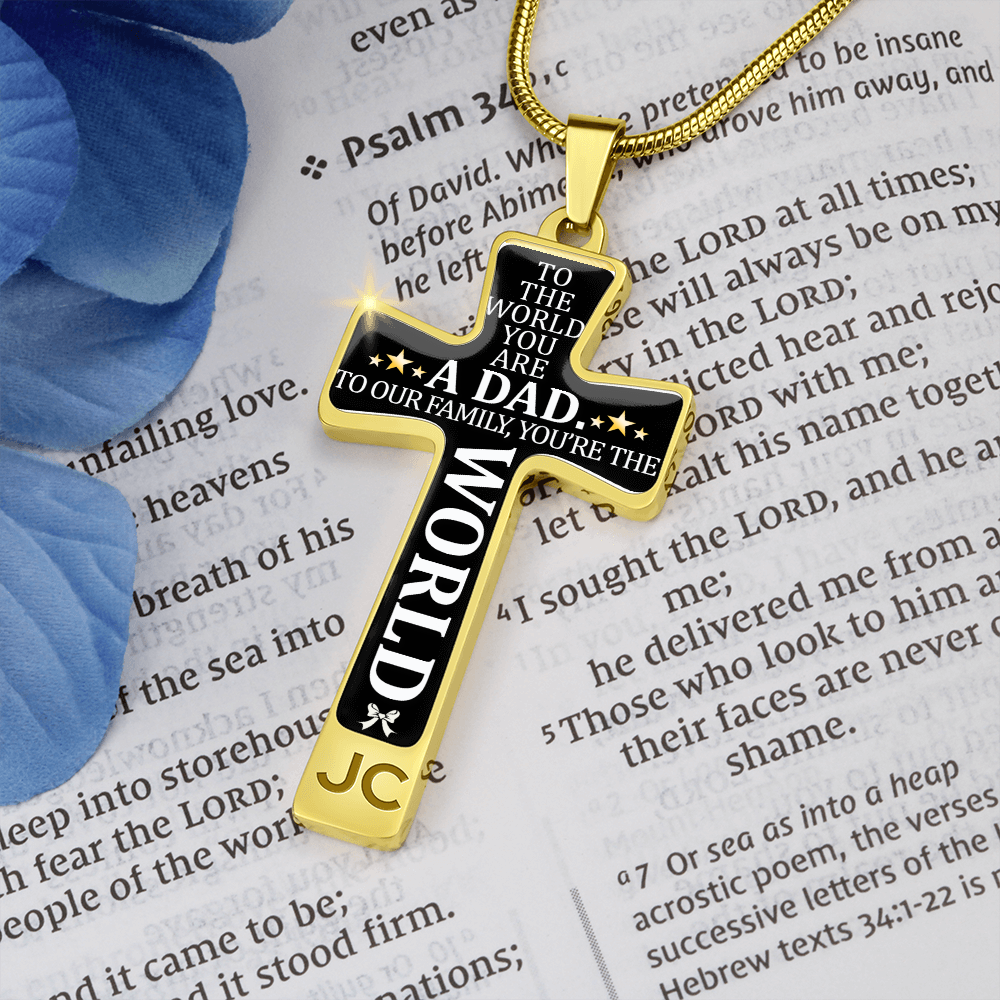 Father's Day Gift To the World You are a Dad - Graphic Cross Necklace-Engravingift