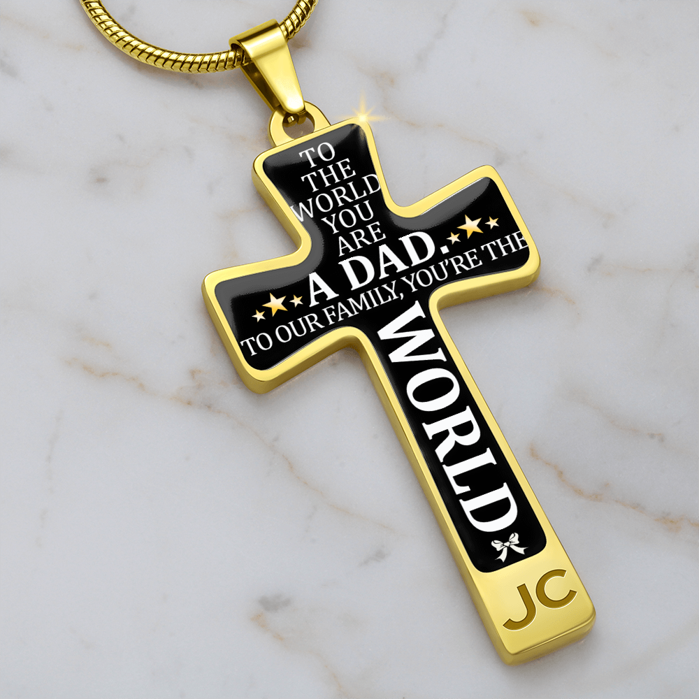 Father's Day Gift To the World You are a Dad - Graphic Cross Necklace-Engravingift