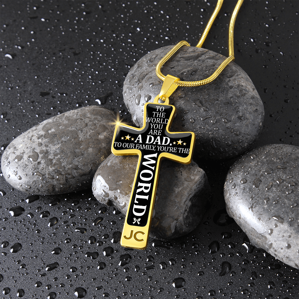 Father's Day Gift To the World You are a Dad - Graphic Cross Necklace-Engravingift