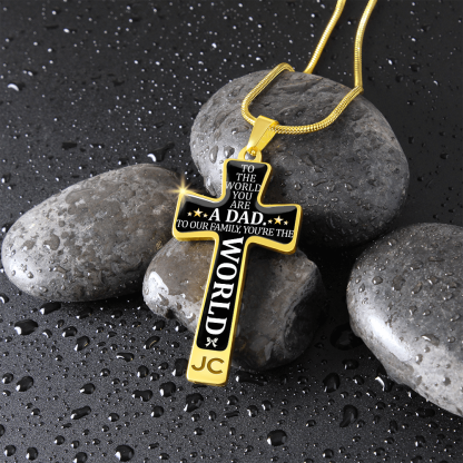 Father's Day Gift To the World You are a Dad - Graphic Cross Necklace-Engravingift