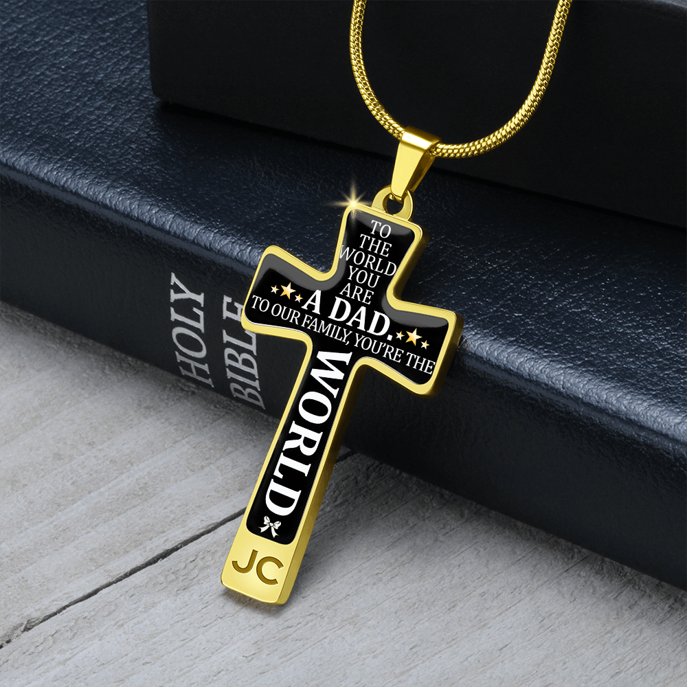 Father's Day Gift To the World You are a Dad - Graphic Cross Necklace-Engravingift