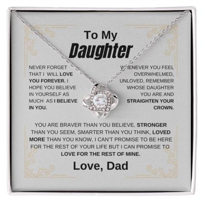 To My Daughter Necklace from Dad Love Knot Pendant Meaningful Gift for Daughter Birthday Christmas Father's Day Jewelry Gift