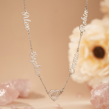 Personalized Mom Necklace with Kids Names, Custom Name Heart Necklace