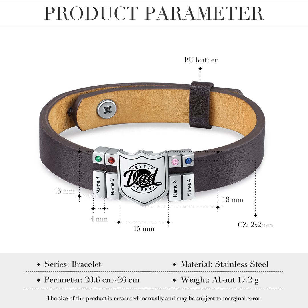 Christmas Gift Men Leather Bracelet Personalized Birthstone and Name Gift