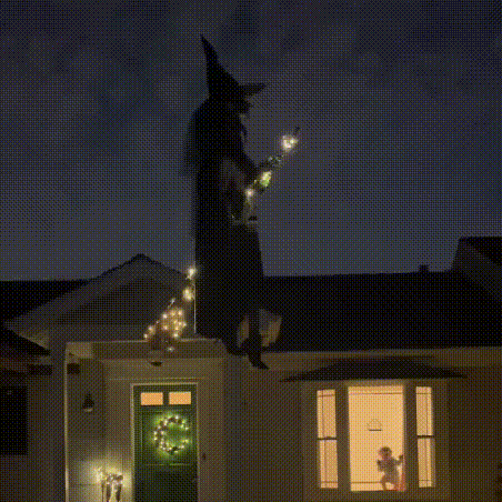 Life-Size Flying Witch Halloween Animatronic with Glowing Eyes and Sounds