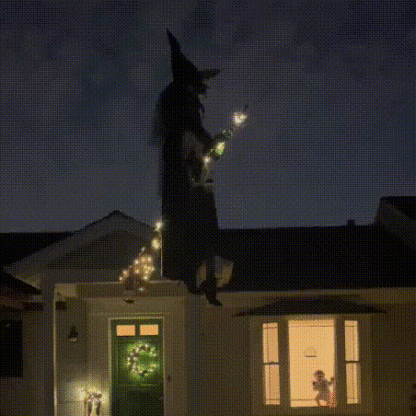 Life-Size Flying Witch Halloween Animatronic with Glowing Eyes and Sounds