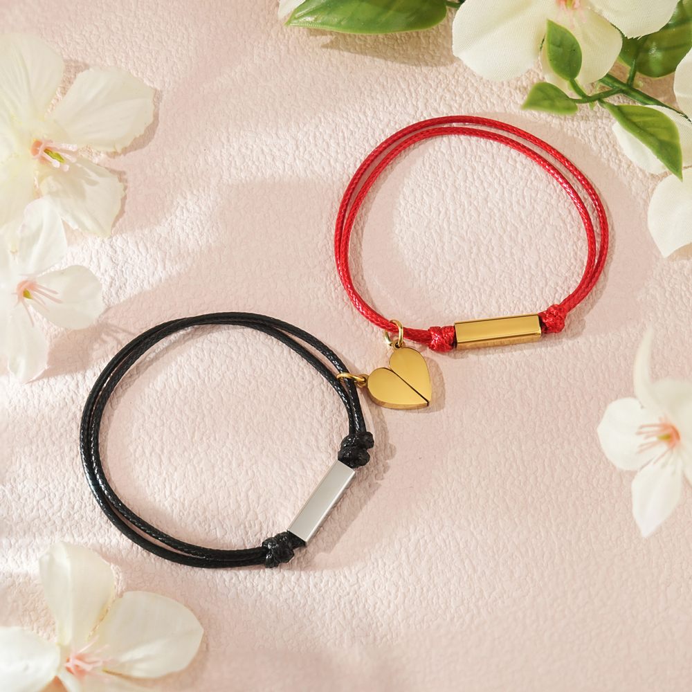 Personalized Magnetic Heart Couple Name Bracelet Set