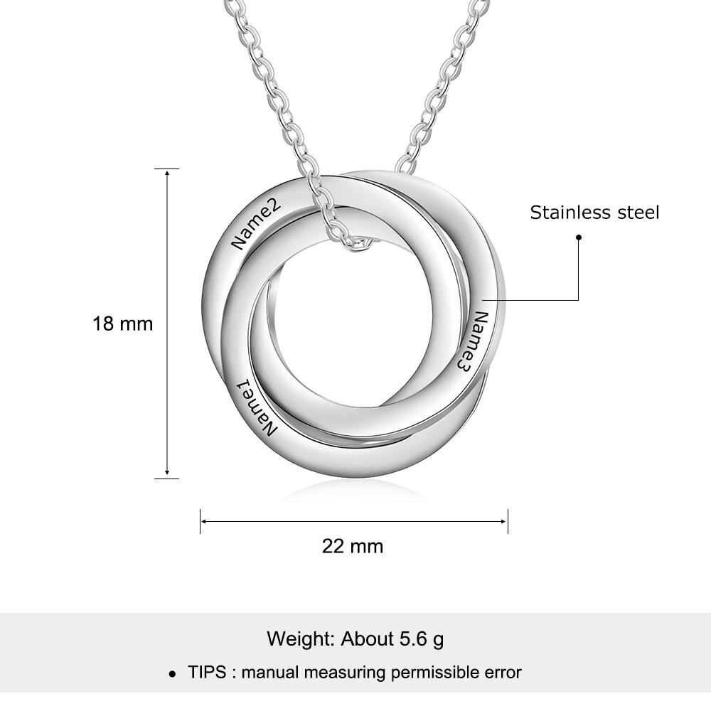 Russian Ring Necklace Engraved Interlocking Rings Necklace Personalized 3 Names Gift For Mother
