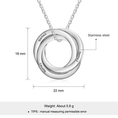 Russian Ring Necklace Engraved Interlocking Rings Necklace Personalized 3 Names Gift For Mother
