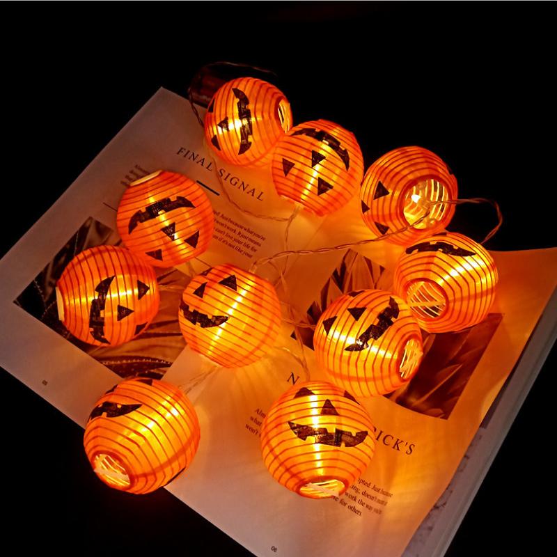Halloween Pumpkin String Lights Foldable 3D Lanterns Battery Operated