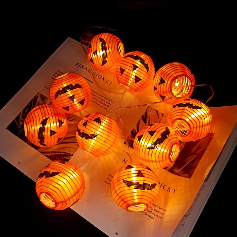 Halloween Pumpkin String Lights Foldable 3D Lanterns Battery Operated