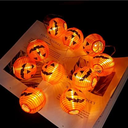 Halloween Pumpkin String Lights Foldable 3D Lanterns Battery Operated