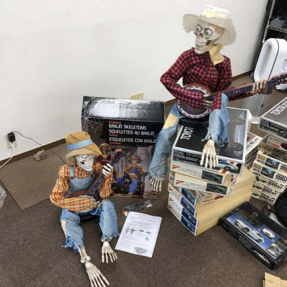 Animated Halloween Skeletons with Sound-Activated Dueling Banjo Music