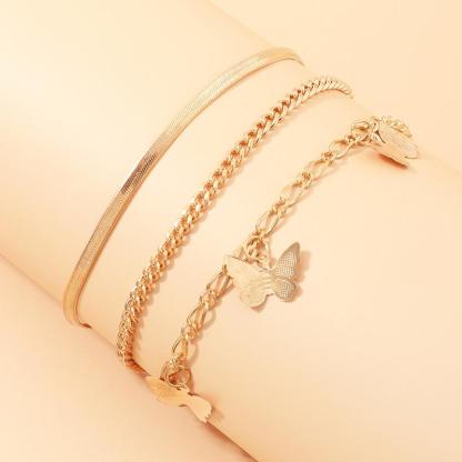 Mother's Day Gift Three Layers Anklets Bracelet Beach Anklet Set Butterfly Anklet-Engravingift