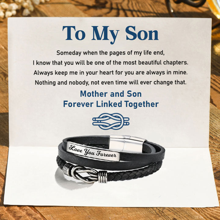 Mother's Day Gift Mother and Son Forever Linked Together Customized Leather Infinity Knot Layered Bracelet Birthday Gift-Engravingift