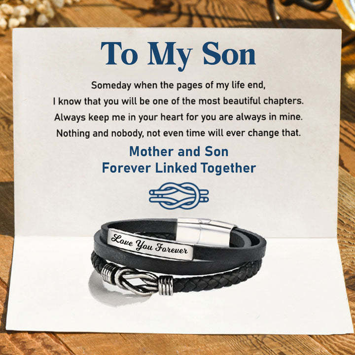 Mother's Day Gift Mother and Son Forever Linked Together Customized Leather Infinity Knot Layered Bracelet Birthday Gift-Engravingift