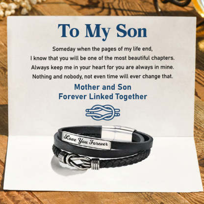 Mother's Day Gift Mother and Son Forever Linked Together Customized Leather Infinity Knot Layered Bracelet Birthday Gift-Engravingift