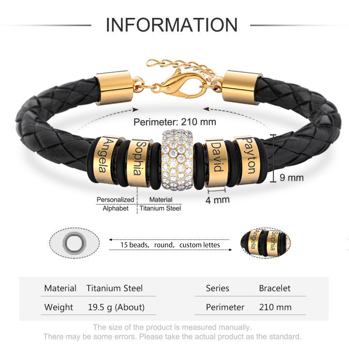 Christmas Gift Men Braided Leather Bracelet with Diamond Custom Beads