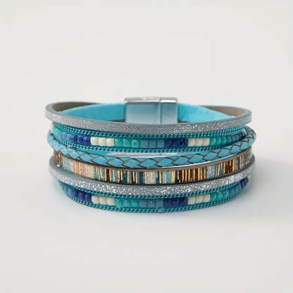 Mother's Day Gift Colorful PU Leather Bracelet With Magnetic Buckle Multi-layer Wrap Bracelet-Engravingift