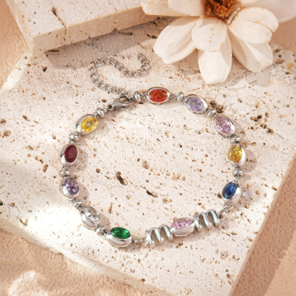 Personalized Mom Birthstone Bracelet, Custom Name Family Bracelet